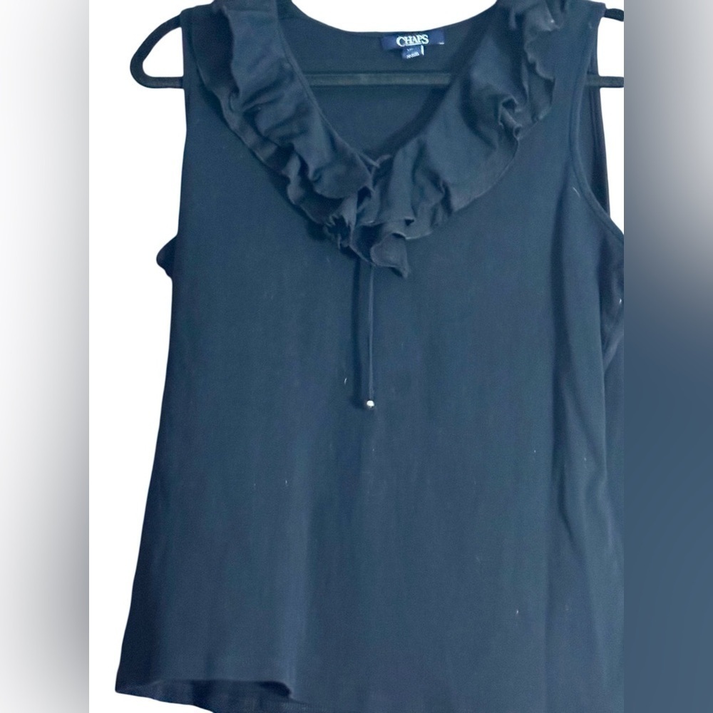 Black Chaps Tank Top with Ruffled Neckline sz L